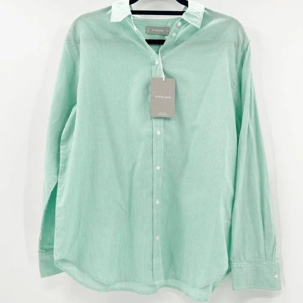 NWT Everlane The Silky Cotton Relaxed Shirt Mint Pinstripe size 2